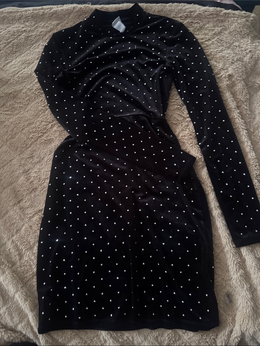 H&M Black Velvet Long-Sleeve Rhinestone Sheath Dress